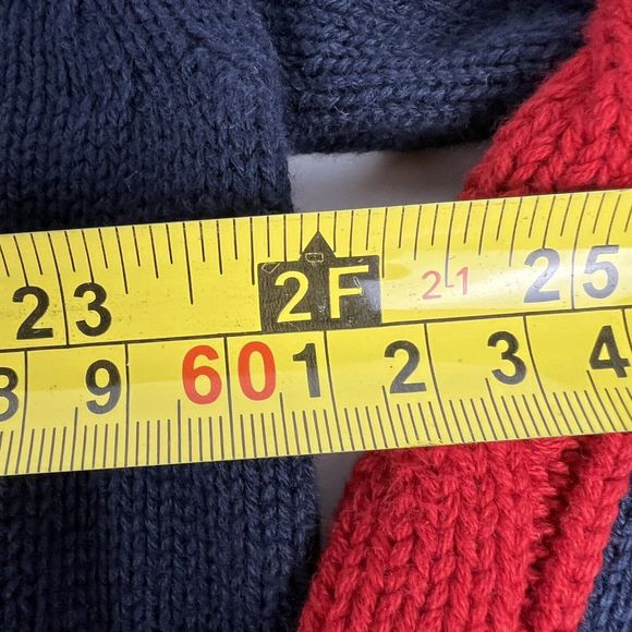 Vtg Y2K Tommy Jeans Cable Knit Stripe Sleeves Navy Blue Men’s XL Oversized Logo - Picture 8 of 15